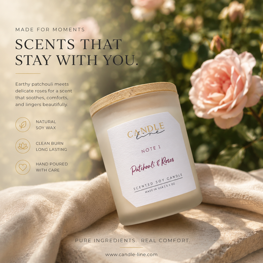 Candle Line Note 1 Patchouli and Roses scented soy candle