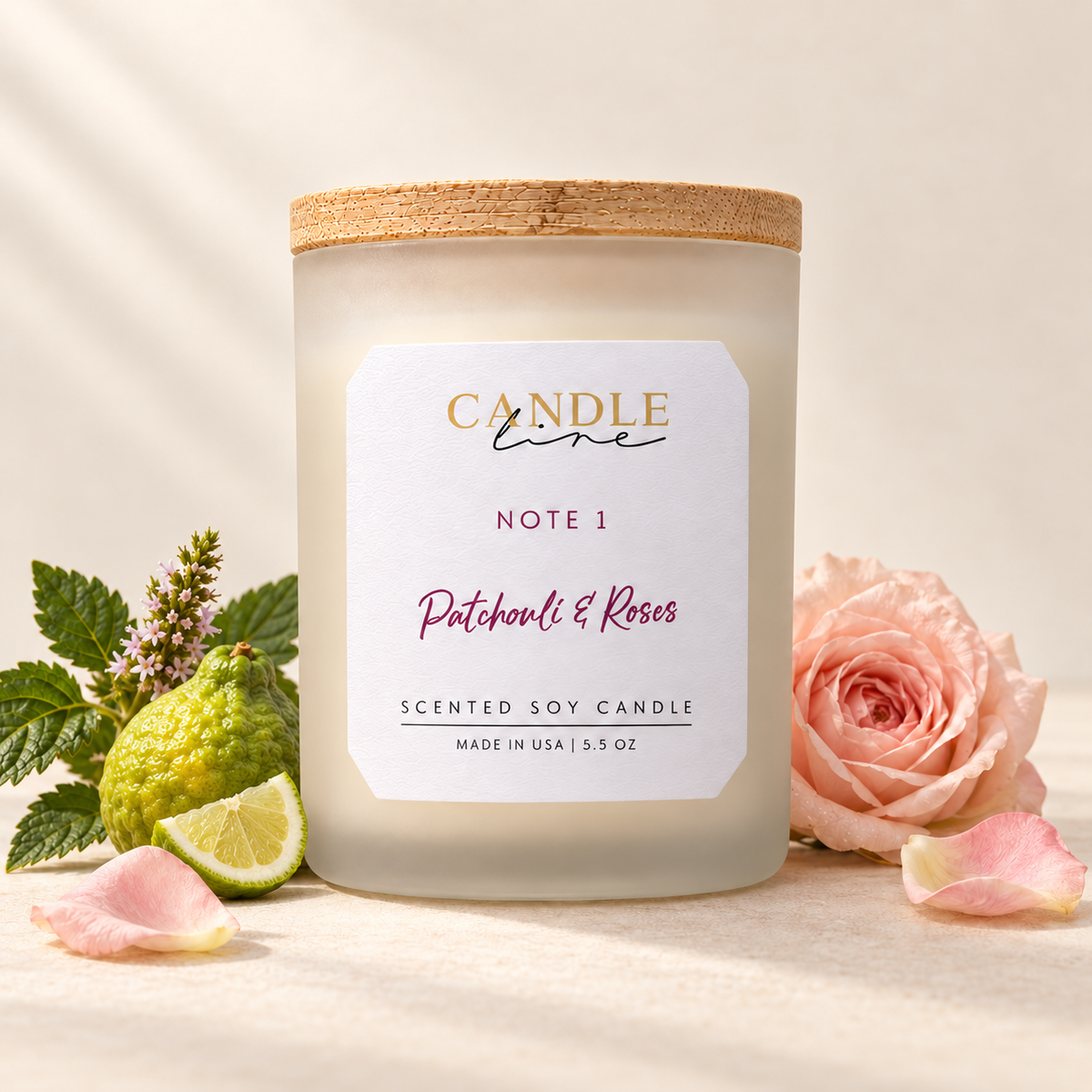Candle Line Note 1 Patchouli and Roses scented soy candle