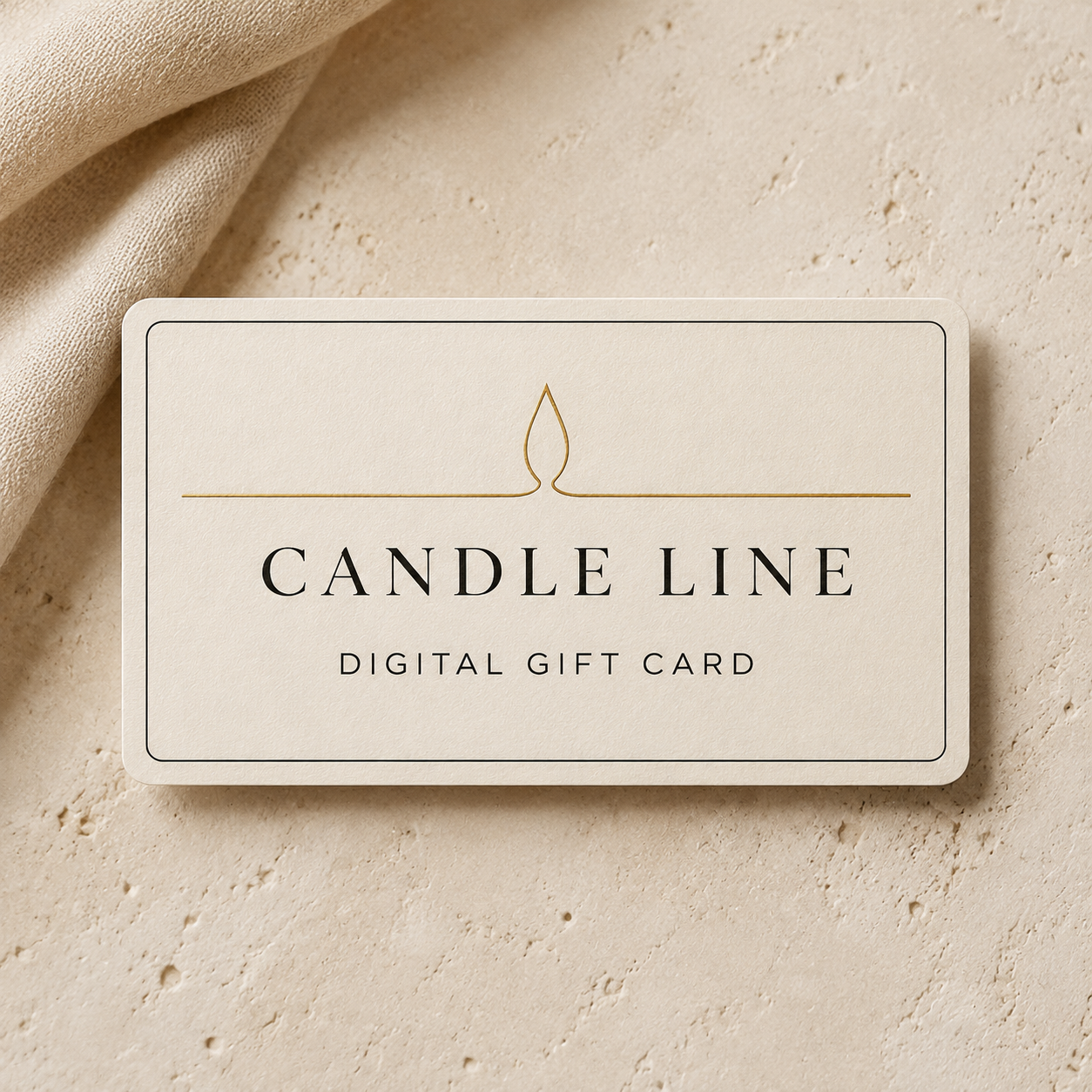 Candle Line digital gift card in warm ivory, charcoal, and antique gold