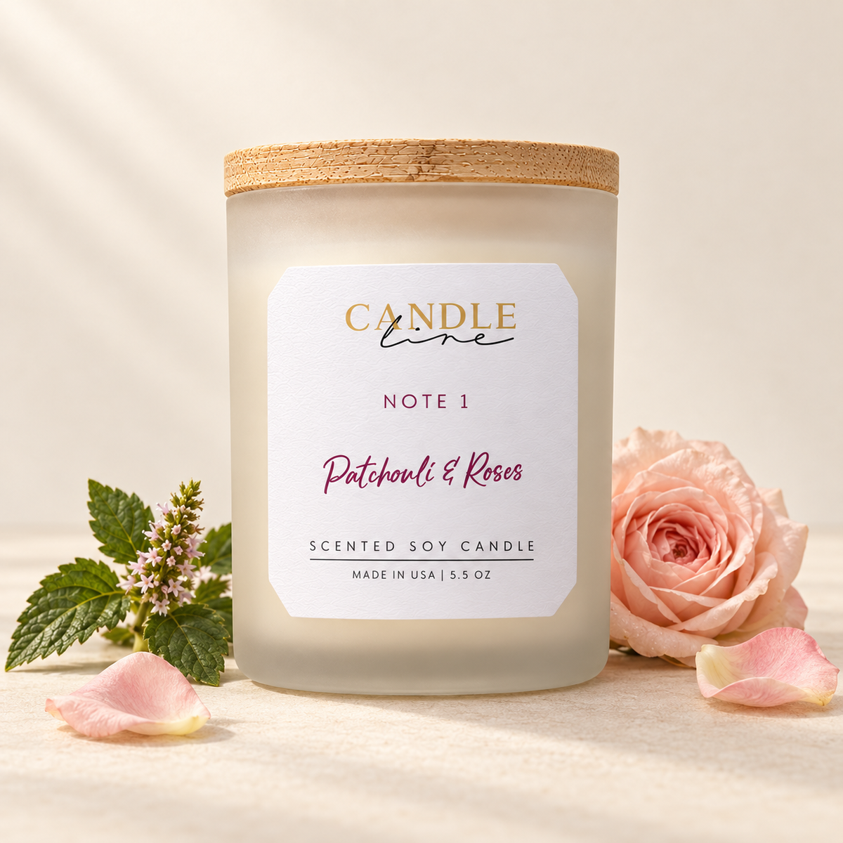 Candle Line Note 1 Patchouli and Roses scented soy candle